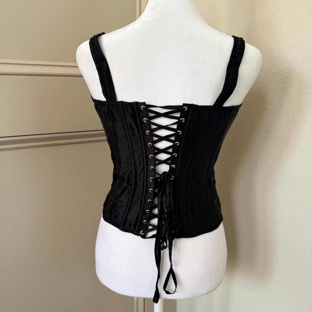 Vintage Victoria’s Secret Black Silk Corset Top Lace Up Back Size M - Picture 4 of 7